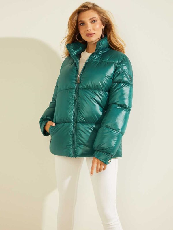 Green Women's Guess Eliza Puffer Jackets Australia Sale | 478ECDAYB