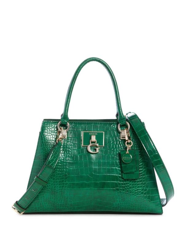 Green Women's Guess Stephi Croc Girlfriend Satchel Bags Australia Sale | 591UFCTLJ