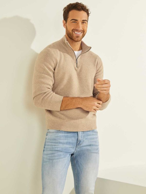 Grey Men's Guess Esmere Wool-Blend Zip Sweaters Australia Sale | 834ENYUHD