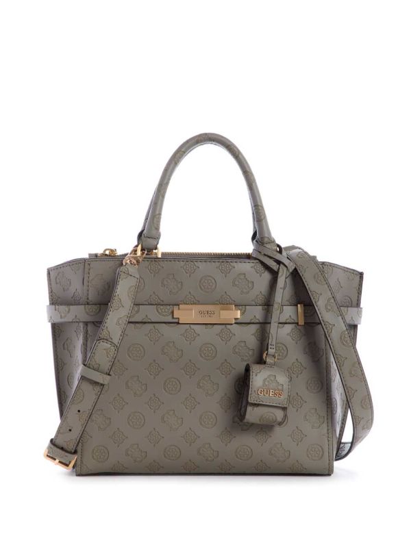 Grey White Women's Guess Bea Society Satchel Bags Australia Sale | 047NOLAVG