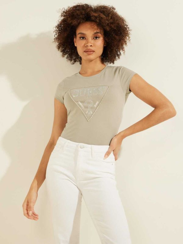 Grey Women's Guess Embellished Logo T-shirt Australia Sale | 498DXJZPC