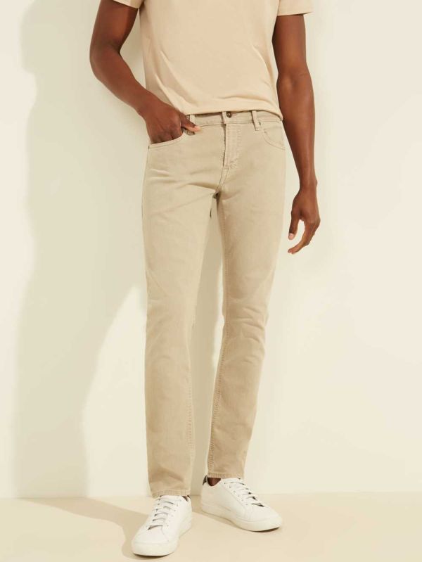 Khaki Men's Guess Dyed Skinny Jeans Australia Sale | 014MQDSKZ