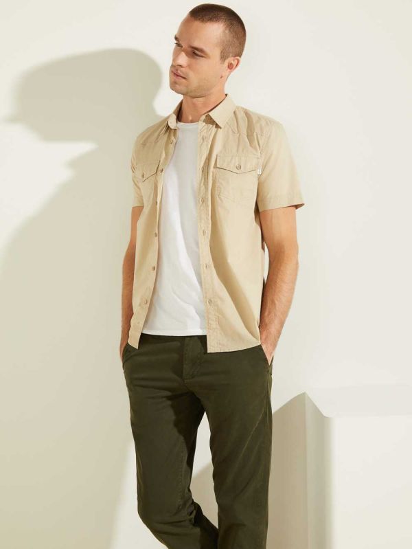 Khaki Men's Guess Nottingham Western Shirts Australia Sale | 405CFQZBJ