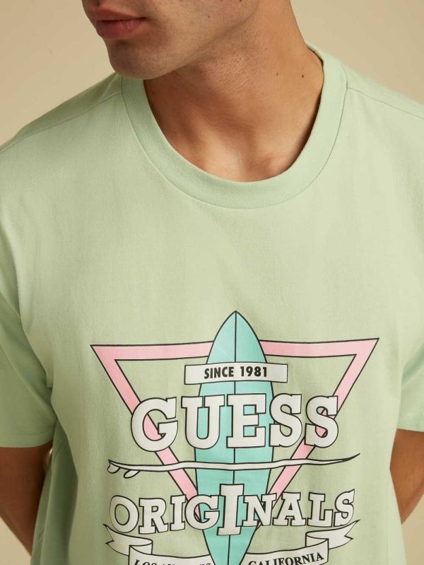 Light Blue Men's Guess Originals Logo T-shirt Australia Sale | 190RSGDQM