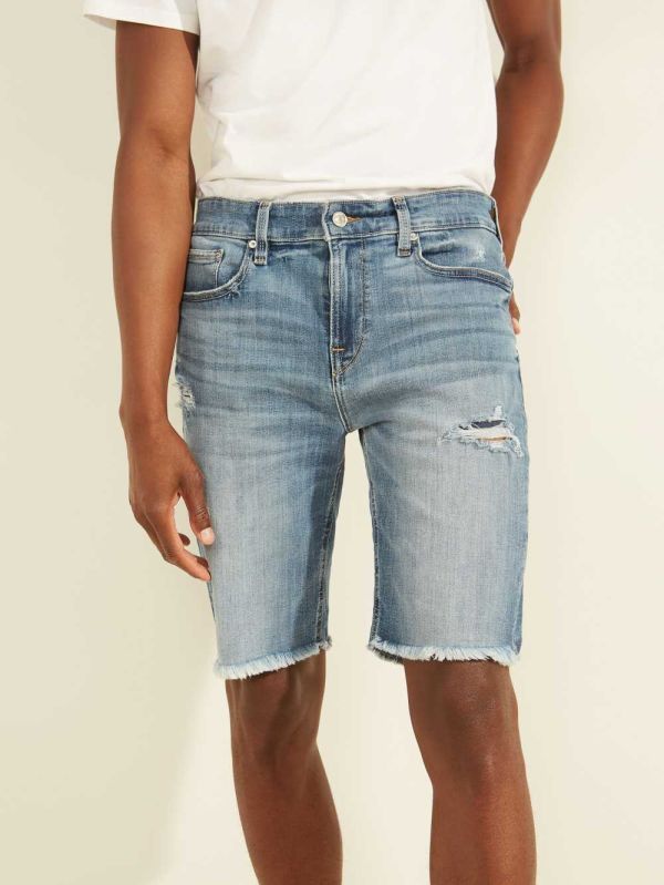 Light Blue Men's Guess Slim Denim Shorts Australia Sale | 251KXEDAG