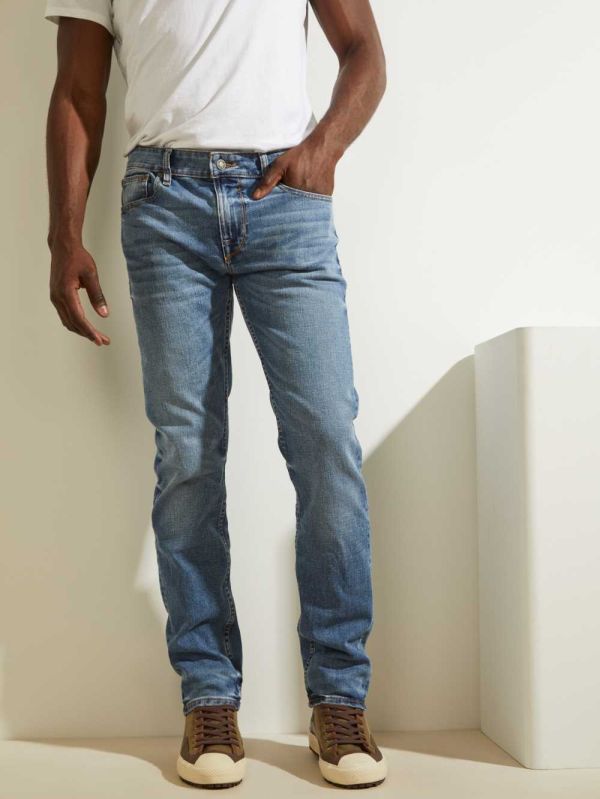 Light Blue Men's Guess Slim Straight Jeans Australia Sale | 253LEQKUF