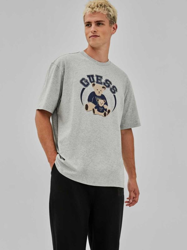 Light Grey Men's Guess Originals Bear T-shirt Australia Sale | 983UEJQRP