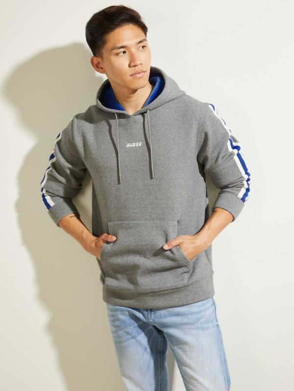 Light Grey Men's Guess Side Stripe Hoodie Australia Sale | 812SUWXIA