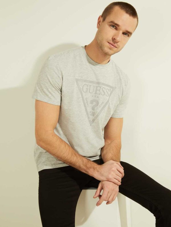 Light Grey Men's Guess Tonal Logo T-shirt Australia Sale | 612RNASZI