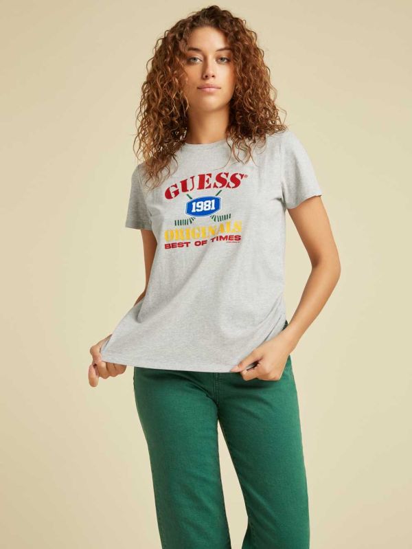 Light Grey Women's Guess Originals Easy Logo T-shirt Australia Sale | 189EYKXIH