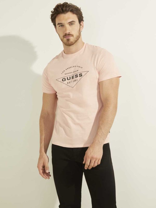 Light Pink Men's Guess Eco Logo T-shirt Australia Sale | 674JKBQGO