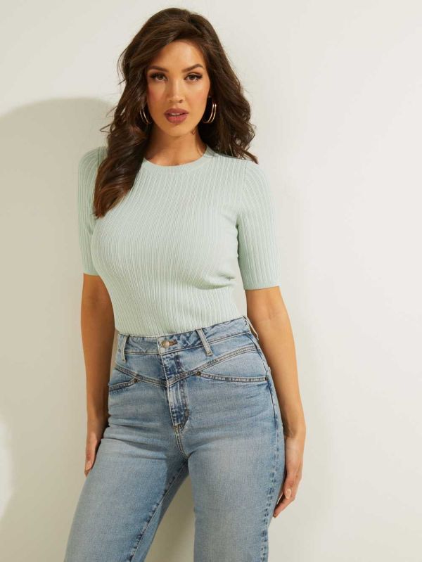 Mint Women's Guess Naomi Ribbed Half-Sleeve Sweaters Australia Sale | 918SIRPLN