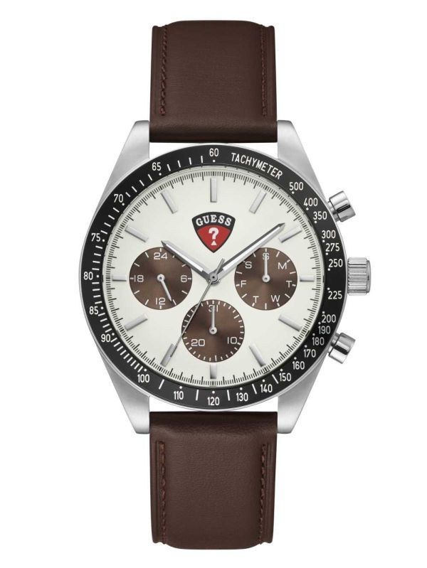 Multicolor Men's Guess Enterprise Silver-Tone and Brown Multifunction Watches Australia Sale | 893LZVGRC