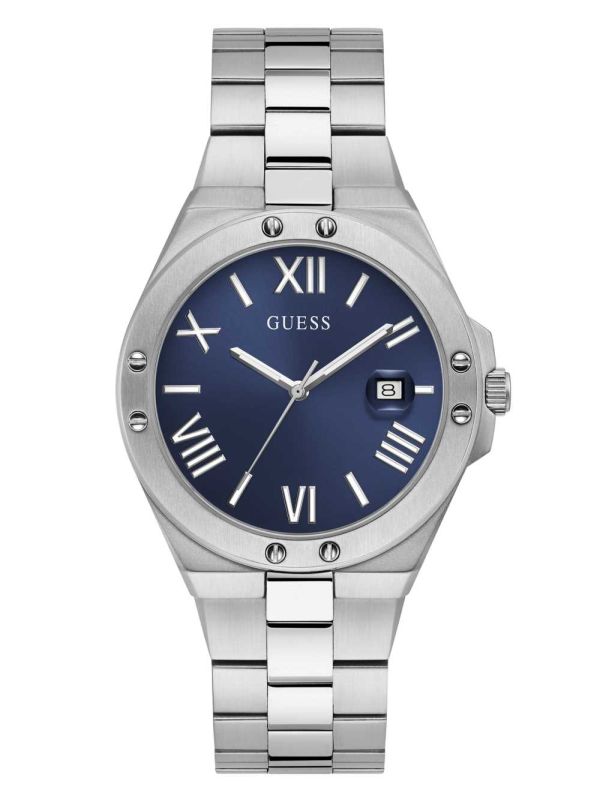 Multicolor Men's Guess Perspective Silver-Tone and Blue Analog Watches Australia Sale | 710FQMISH