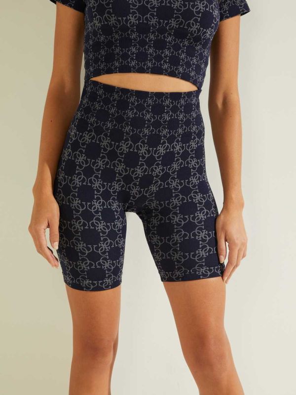 Navy Women's Guess Della Logo Print Shorts Australia Sale | 925DYPLZH