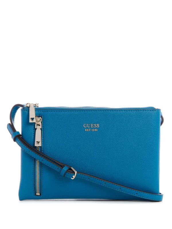 Navy Women's Guess Naya Double-Zip Crossbody Bags Australia Sale | 917DIZOPN