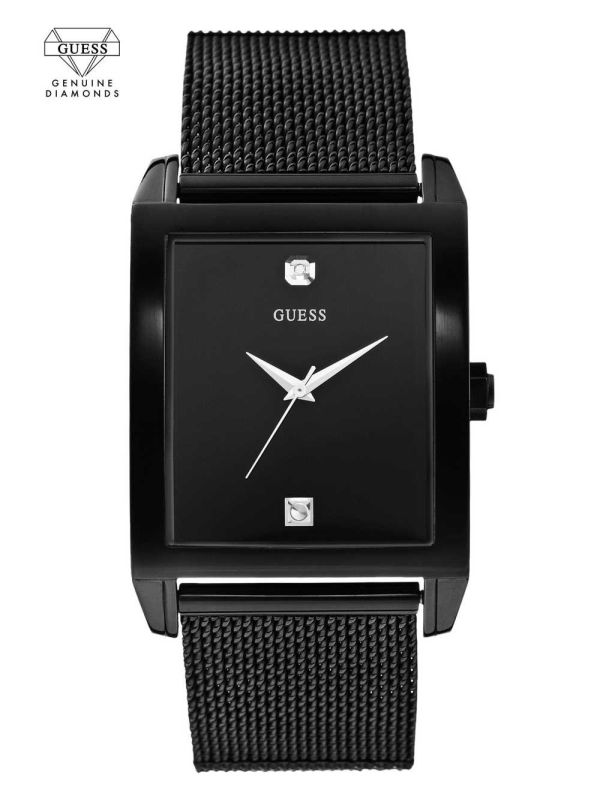 Obsidian Men's Guess Black Mesh Diamond Analog Watches Australia Sale | 549RCVHKE