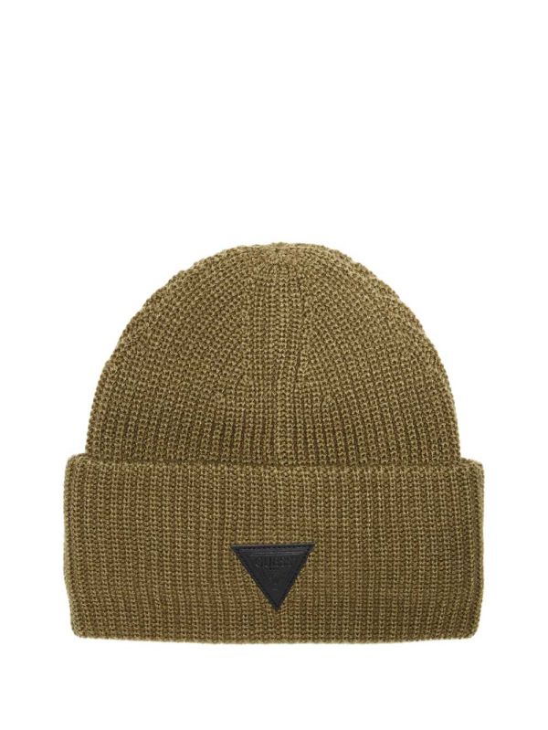 Olive Men's Guess Justyn Triangle Logo Beanie Australia Sale | 950JFKXQD