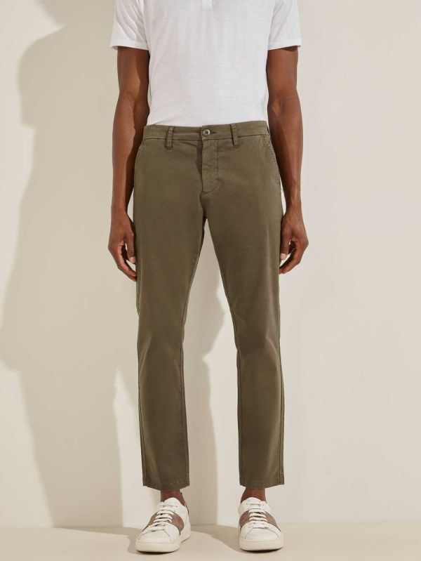 Olive Men's Guess Myron Twill Skinny Pants Australia Sale | 480LZNUFM