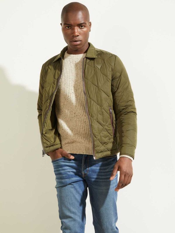 Olive Men's Guess Nylon Coach Jackets Australia Sale | 913JKUGBN