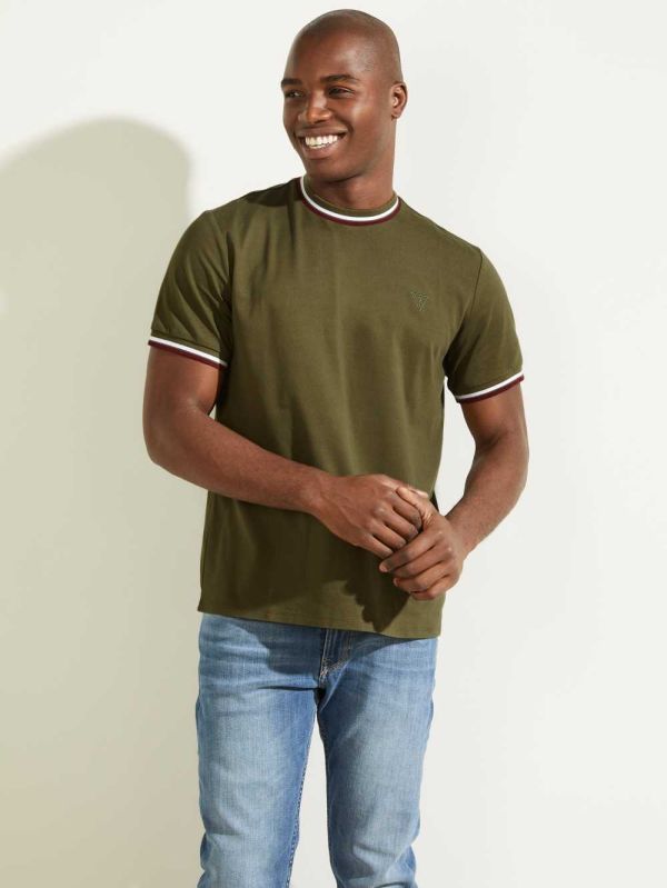 Olive Men's Guess Paul Ringer T-shirt Australia Sale | 578YRMJGV