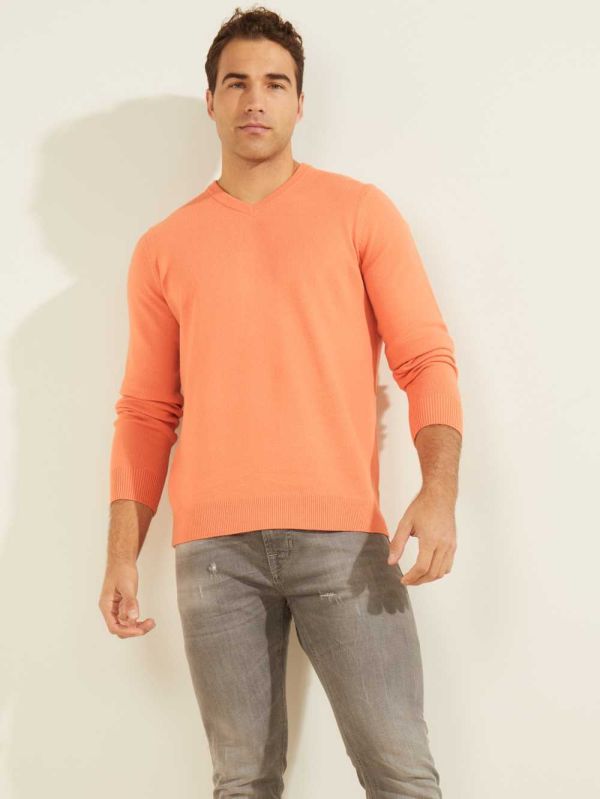 Orange Men's Guess Eco Liam V-Neck Sweaters Australia Sale | 851FTDHCG