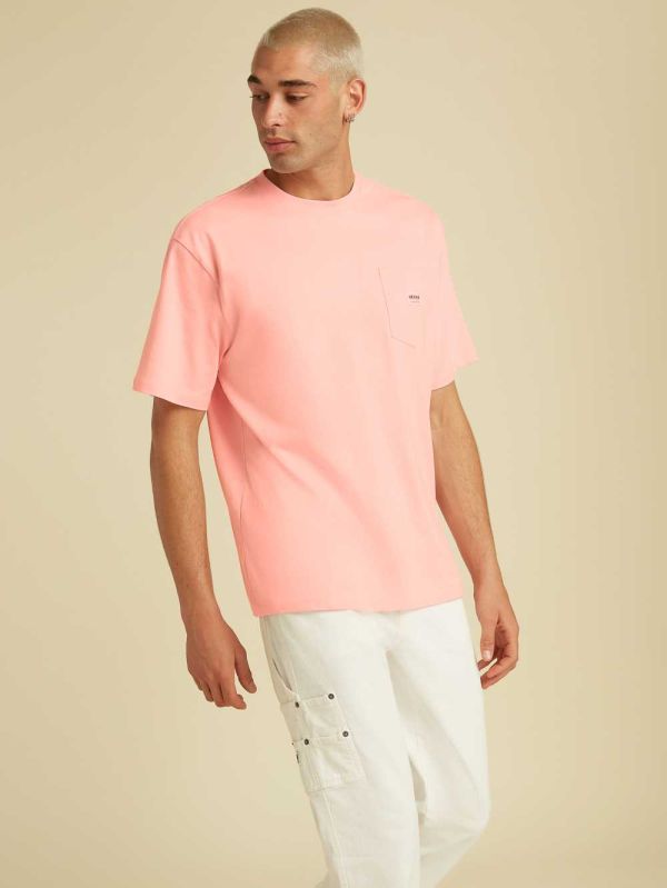 Pink Men's Guess Originals Kit Pocket T-shirt Australia Sale | 450RGUMSJ