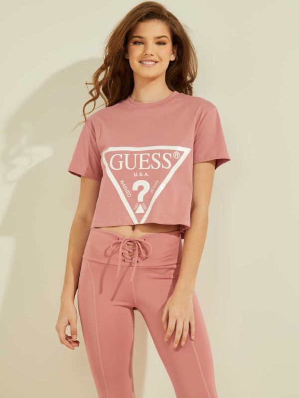 Pink Women's Guess Cropped Logo T-shirt Australia Sale | 964RUMDYH