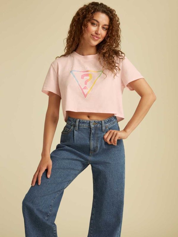 Pink Women's Guess Originals Cropped Vintage T-shirt Australia Sale | 190GBFURD