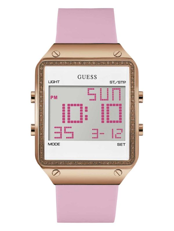 Pink Women's Guess Pink and Rose Gold-Tone Digital Watches Australia Sale | 782ZUSEIM