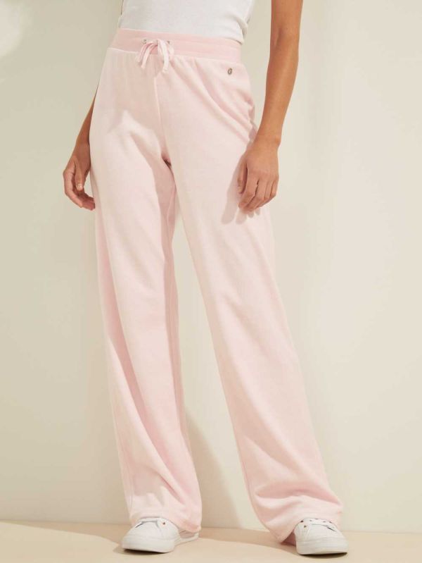 Pink Women's Guess Velour Logo Pants Australia Sale | 243STKCQY