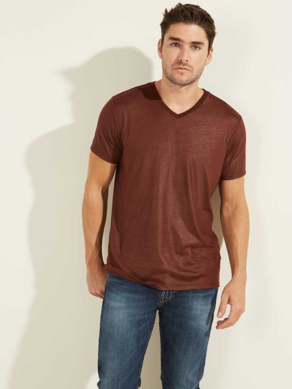 Purple Men's Guess Mason Yoke V-Neck T-shirt Australia Sale | 460EOVGSI