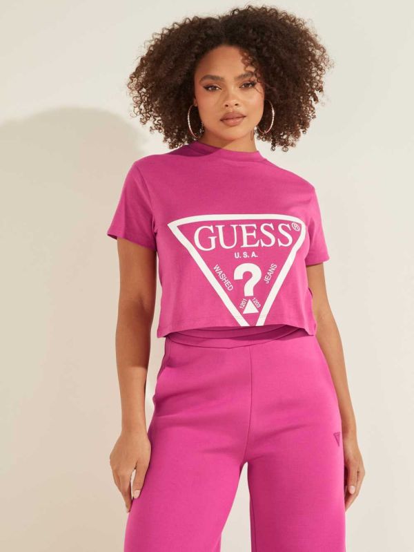 Purple Women's Guess Cropped Logo T-shirt Australia Sale | 846ZQFBJR