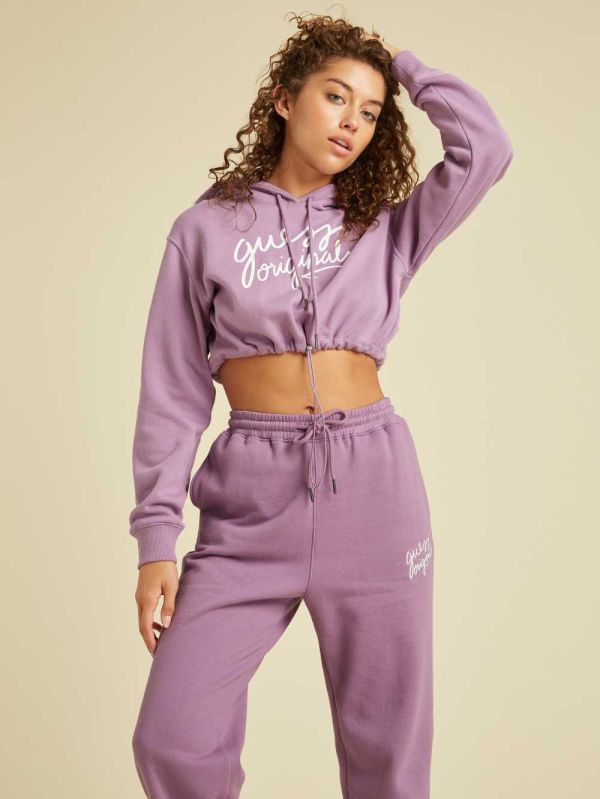 Purple Women's Guess Originals Cropped Hoodie Australia Sale | 849VRDHWU