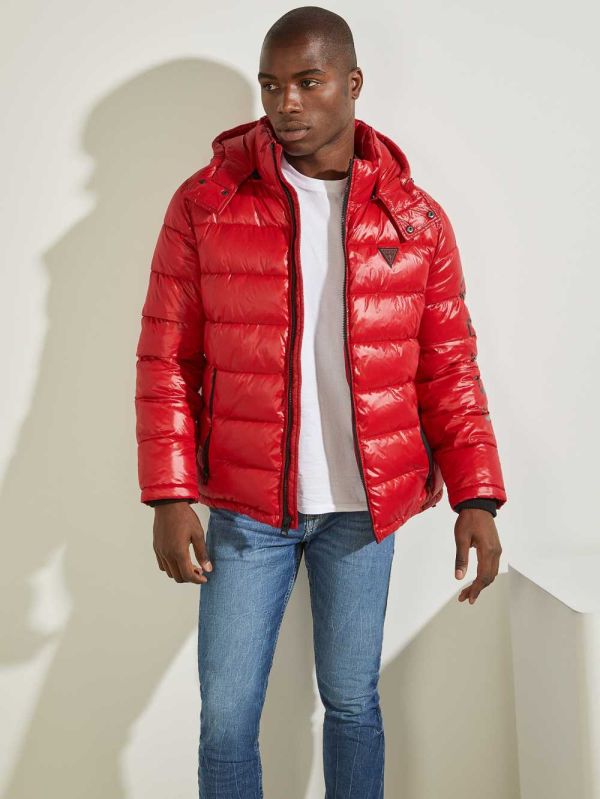 Red Men's Guess Anthony Logo Puffer Jackets Australia Sale | 871TRVAWH