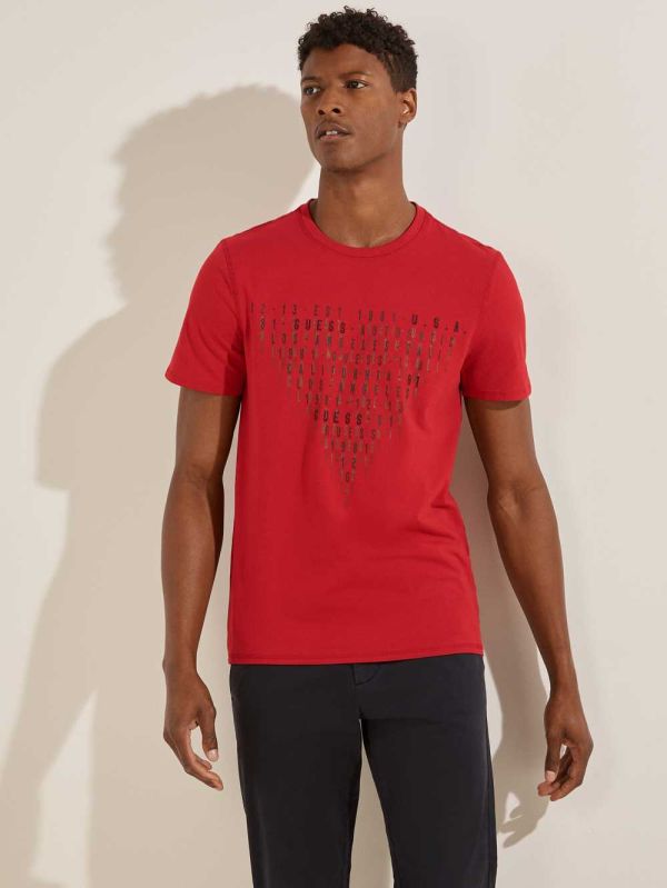 Red Men's Guess Eco Keanu Logo T-shirt Australia Sale | 169LUDKZB