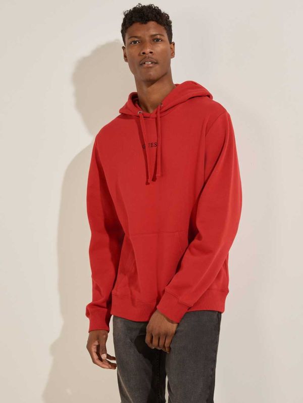 Red Men's Guess Eco Roy Embroidered Logo Hoodie Australia Sale | 942MQJTHV