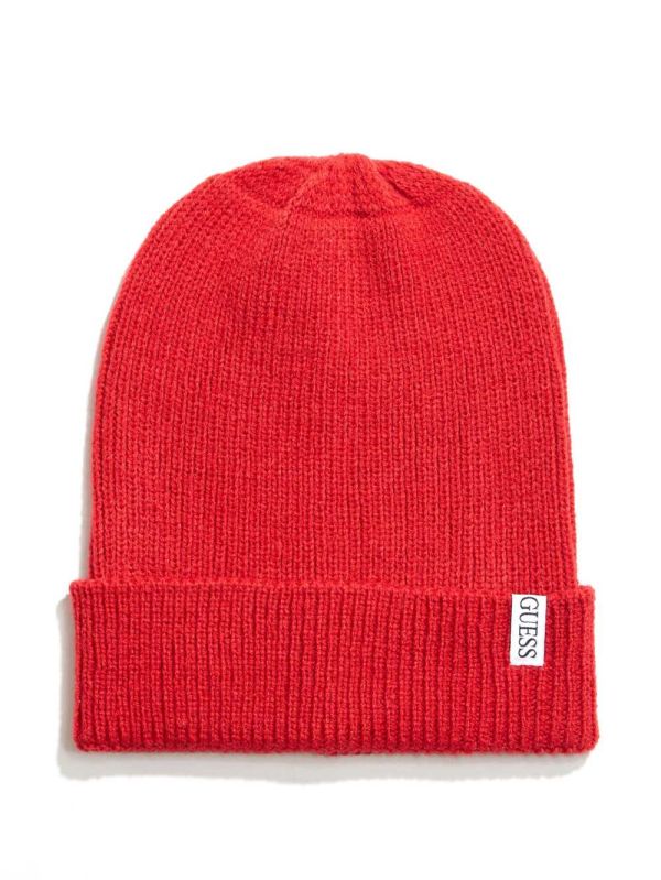 Red Men's Guess Elliot Patch Beanie Australia Sale | 623VTPIDX