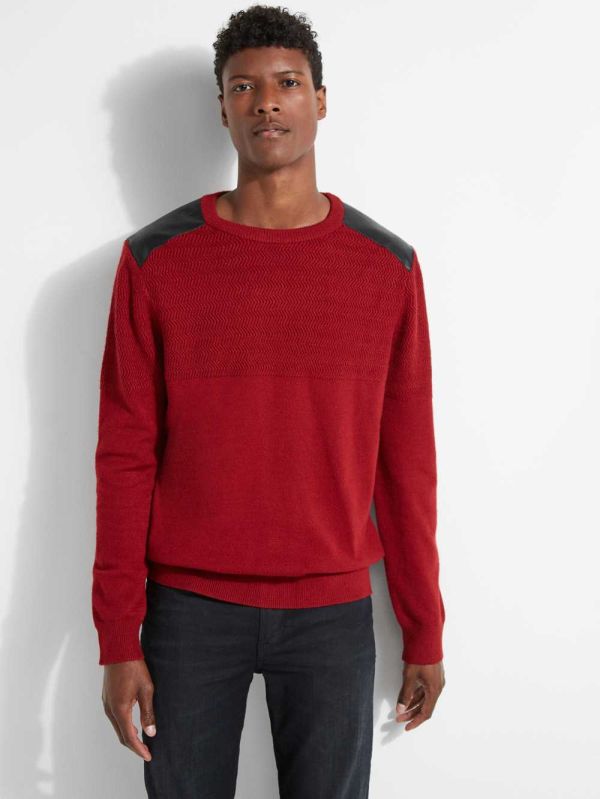 Red Men's Guess Liam Herringbone Contrast Sweaters Australia Sale | 125NDCWQU