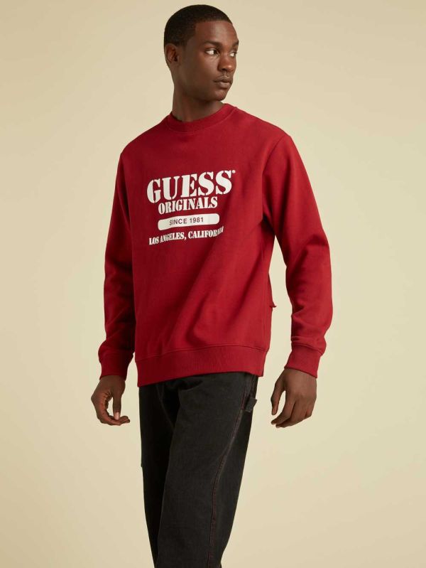 Red Men's Guess Originals Logo Crewneck Sweatshirt Australia Sale | 045ZVRDUC