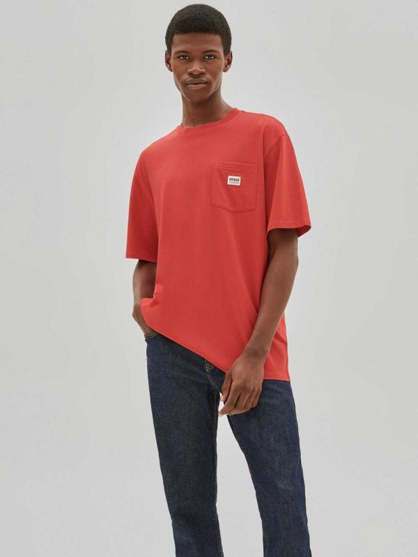 Red Men's Guess Originals Pocket T-shirt Australia Sale | 456DWROHV