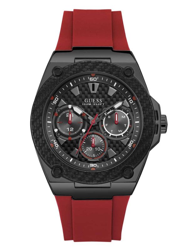 Red Men's Guess Red and Black Multifunction Watches Australia Sale | 682NTMOCK