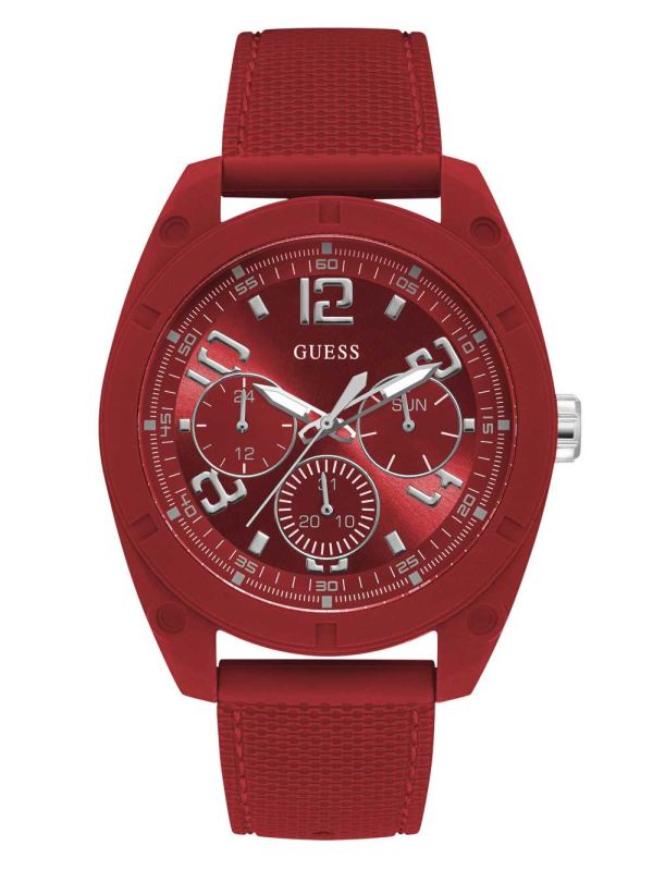 Red Men's Guess Red and Silver-Tone Multifunction Watches Australia Sale | 570TMYLJX