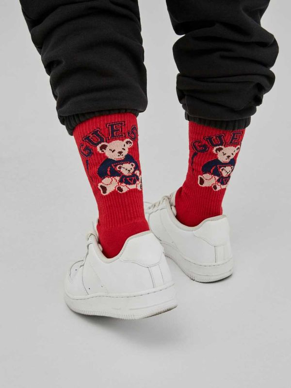 Red Pink Men's Guess Originals x Bear Socks Australia Sale | 912WBHZDJ