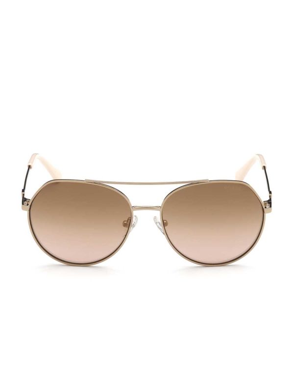 Rose Gold Women's Guess Round Aviator Sunglasses Australia Sale | 438DAQSMW