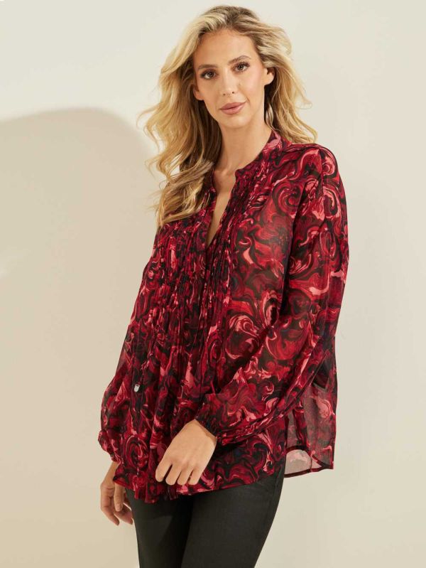 Rose Red Women's Guess Eco Diamante Blouse Australia Sale | 596RPLHEJ