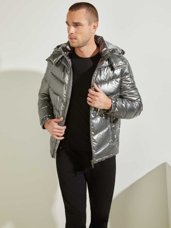 Silver Men's Guess Metal Space Puffer Jackets Australia Sale | 386MFCEDW