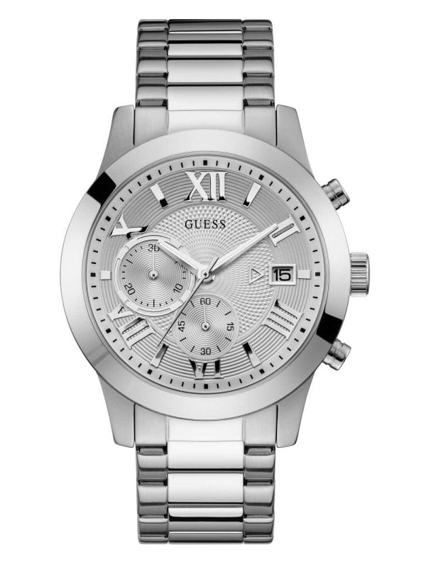 Silver Men's Guess Silver-Tone Classic Watches Australia Sale | 498RGFTVH