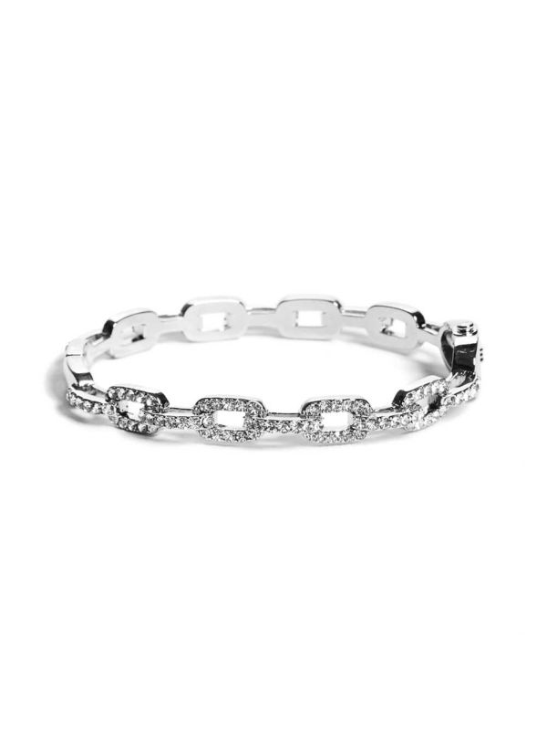 Silver Women's Guess Rhinestone Chain-Link Bangle Bracelet Australia Sale | 941BOPSCU