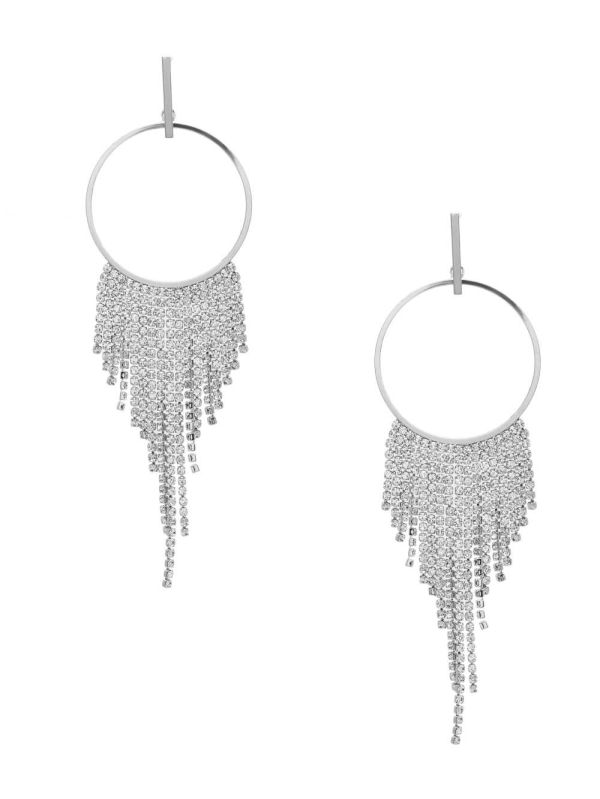 Silver Women's Guess Rhinestone Fringe Hoop Earrings Australia Sale | 235KXHUYZ